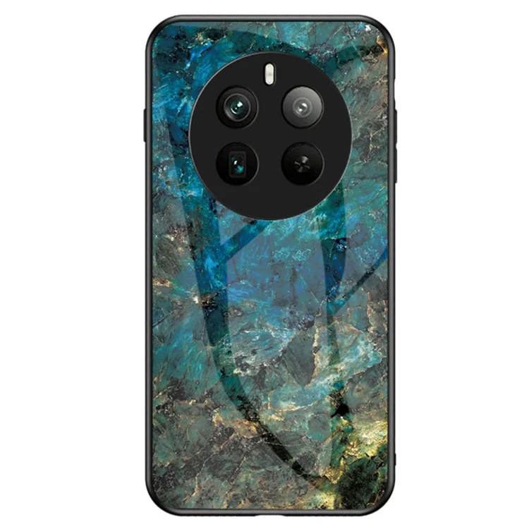 For Realme 12 Pro 5G / 12 Pro+ 5G Tempered Glass Case Marble Pattern Protective Phone Cover - Emerald Marble