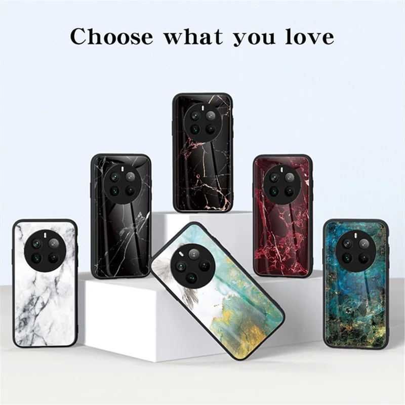 For Realme 12 Pro 5G / 12 Pro+ 5G Tempered Glass Case Marble Pattern Protective Phone Cover - Flying Pigeon Marble