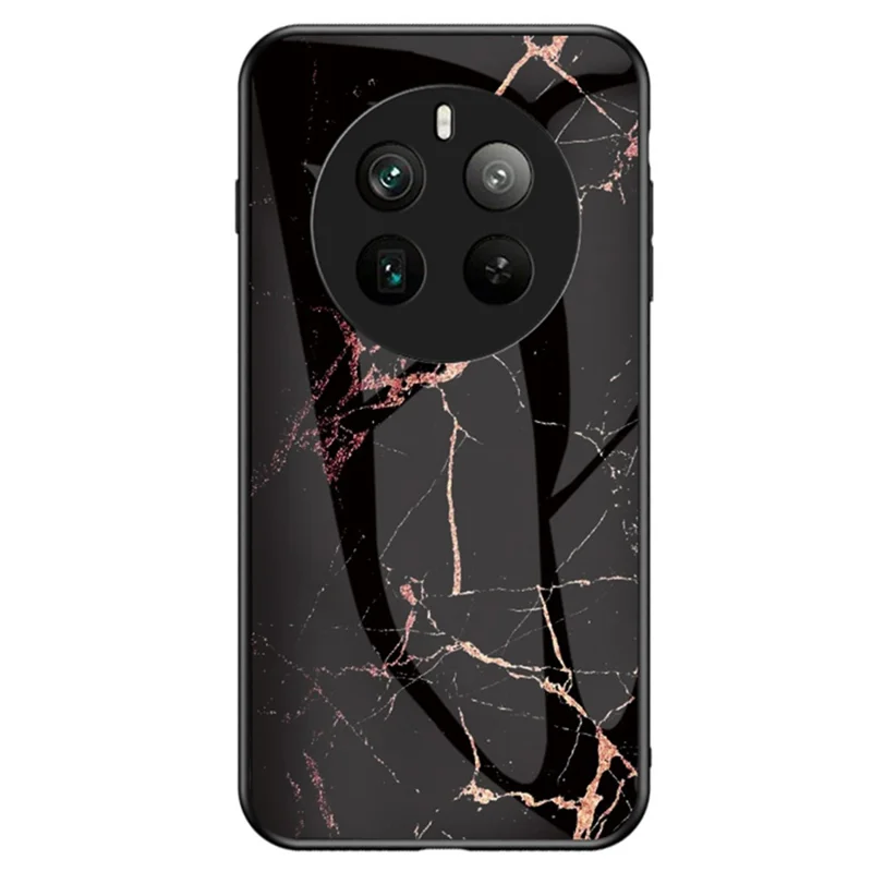 For Realme 12 Pro 5G / 12 Pro+ 5G Tempered Glass Case Marble Pattern Protective Phone Cover - Gold Black Marble