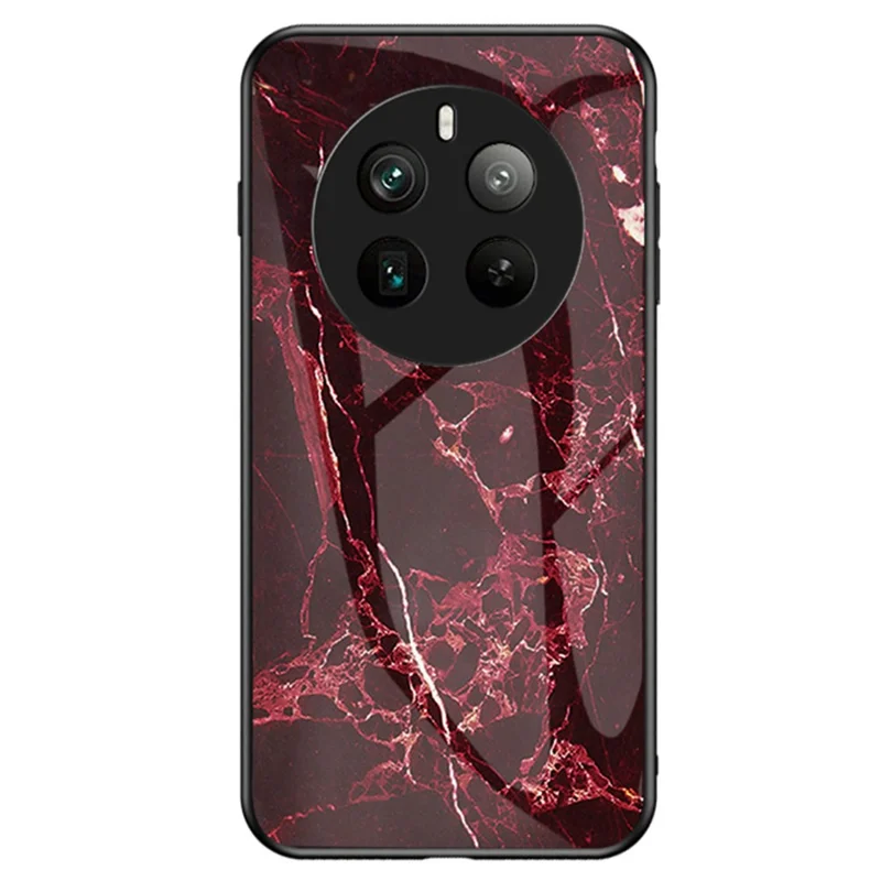 For Realme 12 Pro 5G / 12 Pro+ 5G Tempered Glass Case Marble Pattern Protective Phone Cover - Blood Red Marble