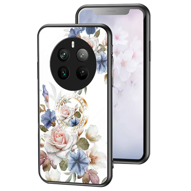 Para Realme 12 Pro+ 5G / 12 Pro Carcasa Soporte Anillo Cristal Templado Funda Flores - Arbusto de Flores Blanco