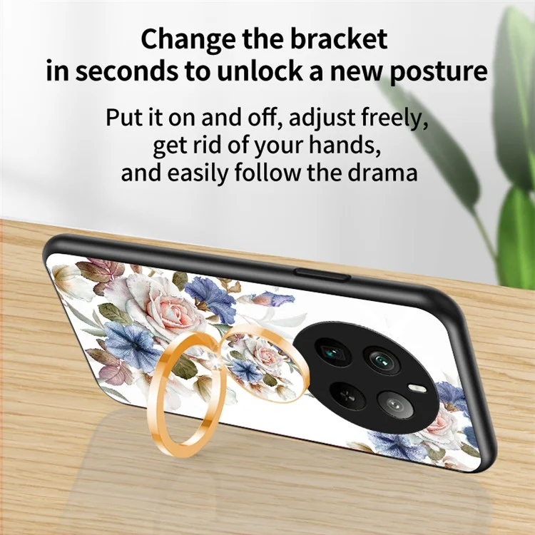 Para Realme 12 Pro+ 5G / 12 Pro Carcasa Soporte Anillo Cristal Templado Funda Flores - Arbusto de Flores Blanco