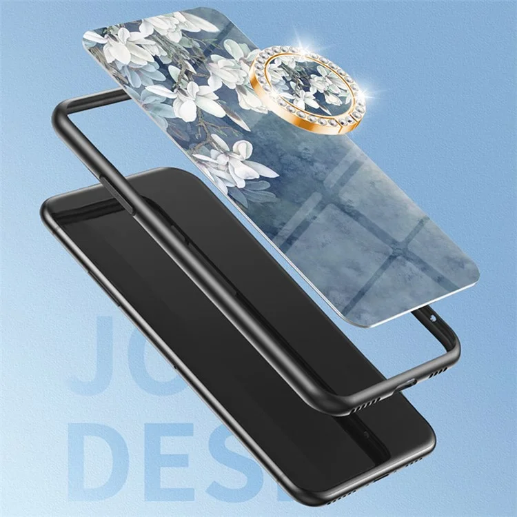 Para Realme 12 Pro+ 5G / 12 Pro Carcasa Soporte Anillo Cristal Templado Funda Flores - Arbusto de Flores Blanco