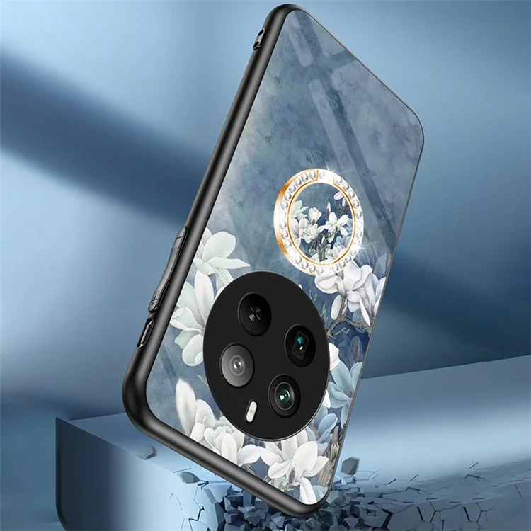 Para Realme 12 Pro+ 5G / 12 Pro Carcasa Soporte Anillo Cristal Templado Funda Flores - Arbusto de Flores Blanco