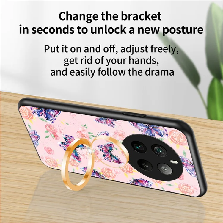 For Realme 12 Pro 5G / 12 Pro+ 5G Kickstand Case Butterfly Series Tempered Glass Phone Cover - Rose Butterfly