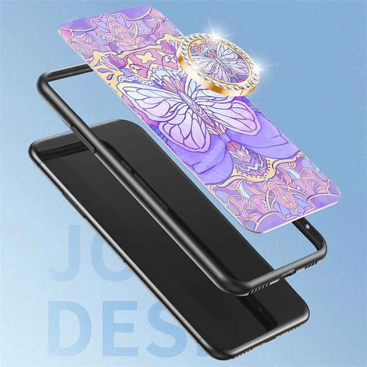 For Realme 12 Pro 5G / 12 Pro+ 5G Kickstand Case Butterfly Series Tempered Glass Phone Cover - Rose Butterfly