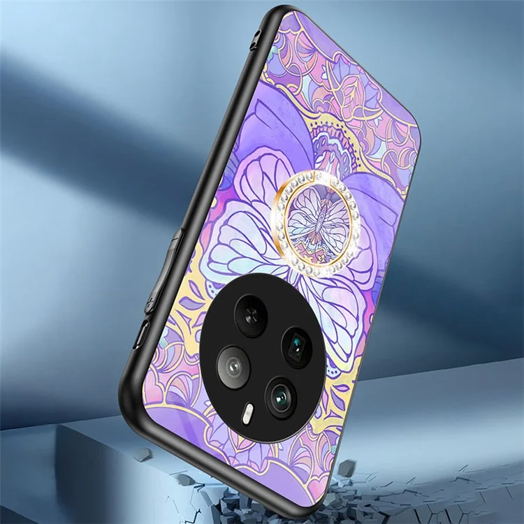 For Realme 12 Pro 5G / 12 Pro+ 5G Kickstand Case Butterfly Series Tempered Glass Phone Cover - Rose Butterfly