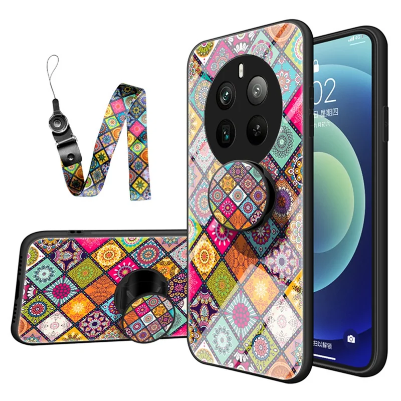 For Realme 12 Pro 5G / 12 Pro+ 5G Tempered Glass Case Pattern Print Kickstand Phone Cover -  Color Pattern