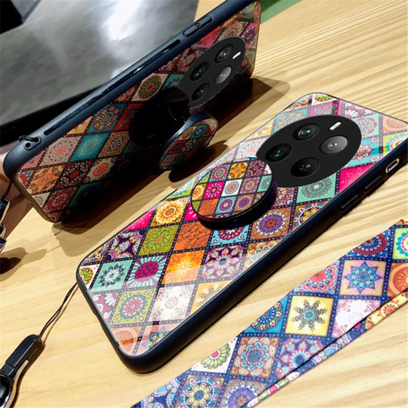 For Realme 12 Pro 5G / 12 Pro+ 5G Tempered Glass Case Pattern Print Kickstand Phone Cover -  Color Pattern