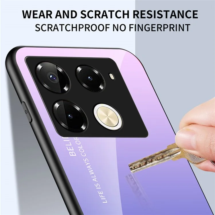 For Infinix Note 40 Pro 4G Case Tempered Glass Anti-Scratch Phone Cover - Gradient Pink Purple