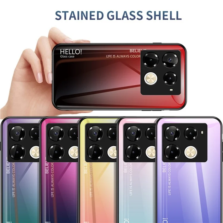 For Infinix Note 40 Pro 4G Case Tempered Glass Anti-Scratch Phone Cover - Gradient Pink Purple