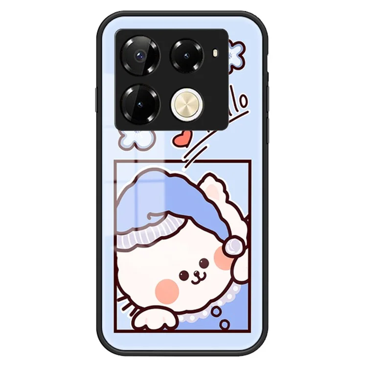 For Infinix Note 40 Pro 4G Case Cartoon Animal Slim Shockproof Tempered Glass Phone Cover - Blue Cat