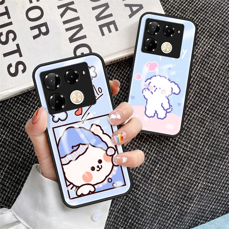 For Infinix Note 40 Pro 4G Case Cartoon Animal Slim Shockproof Tempered Glass Phone Cover - Blue Cat