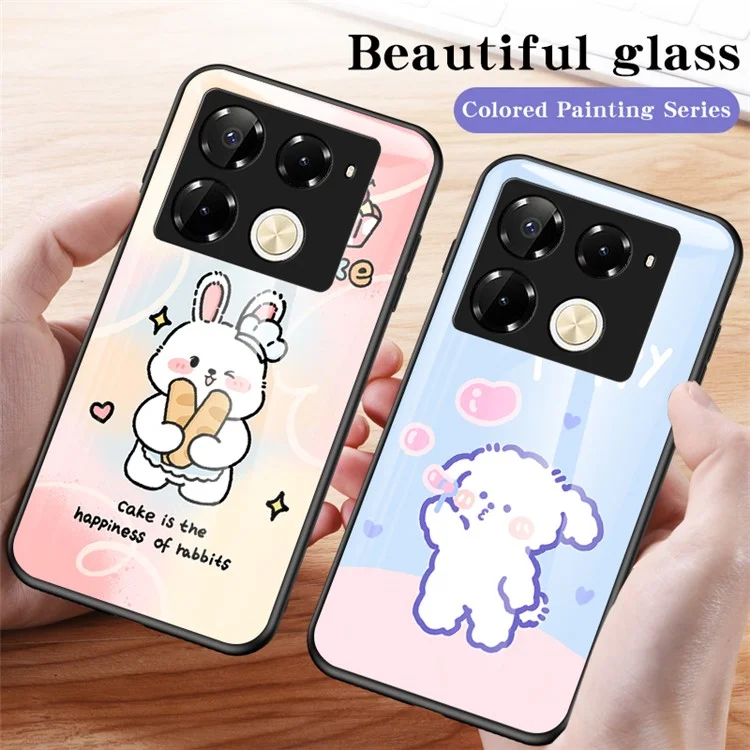 For Infinix Note 40 Pro 4G Case Cartoon Animal Slim Shockproof Tempered Glass Phone Cover - Blue Cat