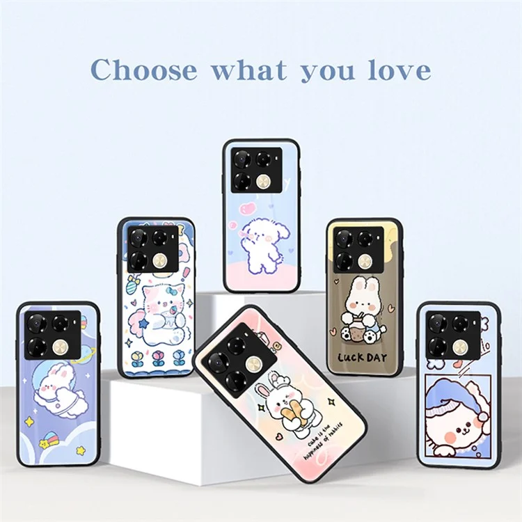 For Infinix Note 40 Pro 4G Case Cartoon Animal Slim Shockproof Tempered Glass Phone Cover - Blue Cat