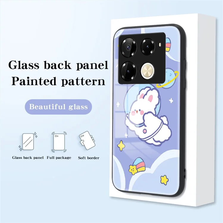 For Infinix Note 40 Pro 4G Case Cartoon Animal Slim Shockproof Tempered Glass Phone Cover - Blue Cat
