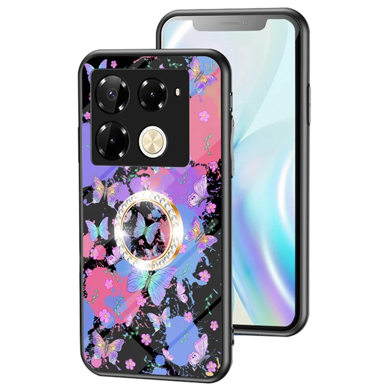 For Infinix Note 40 Pro 4G Phone Case TPU Frame Tempered Glass+PC Back Cover - Brilliant Butterfly