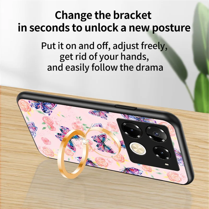 For Infinix Note 40 Pro 4G Phone Case TPU Frame Tempered Glass+PC Back Cover - Brilliant Butterfly