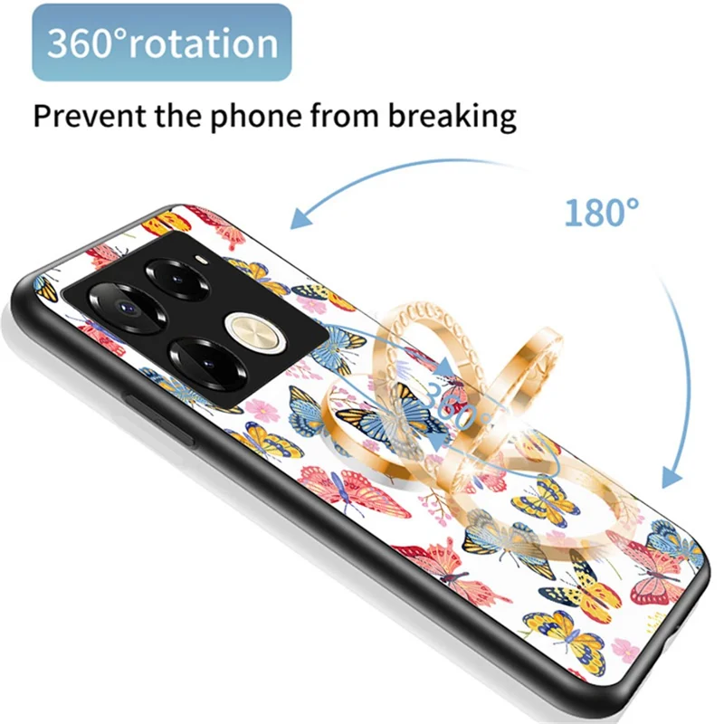 For Infinix Note 40 Pro 4G Phone Case TPU Frame Tempered Glass+PC Back Cover - Brilliant Butterfly