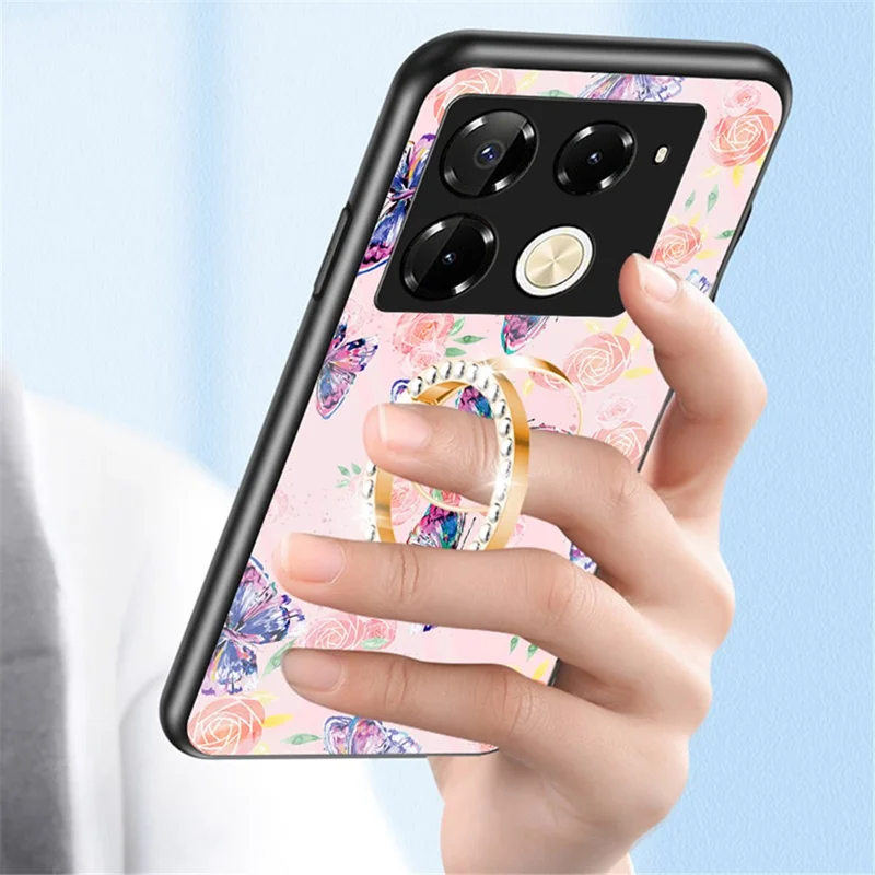 For Infinix Note 40 Pro 4G Phone Case TPU Frame Tempered Glass+PC Back Cover - Brilliant Butterfly