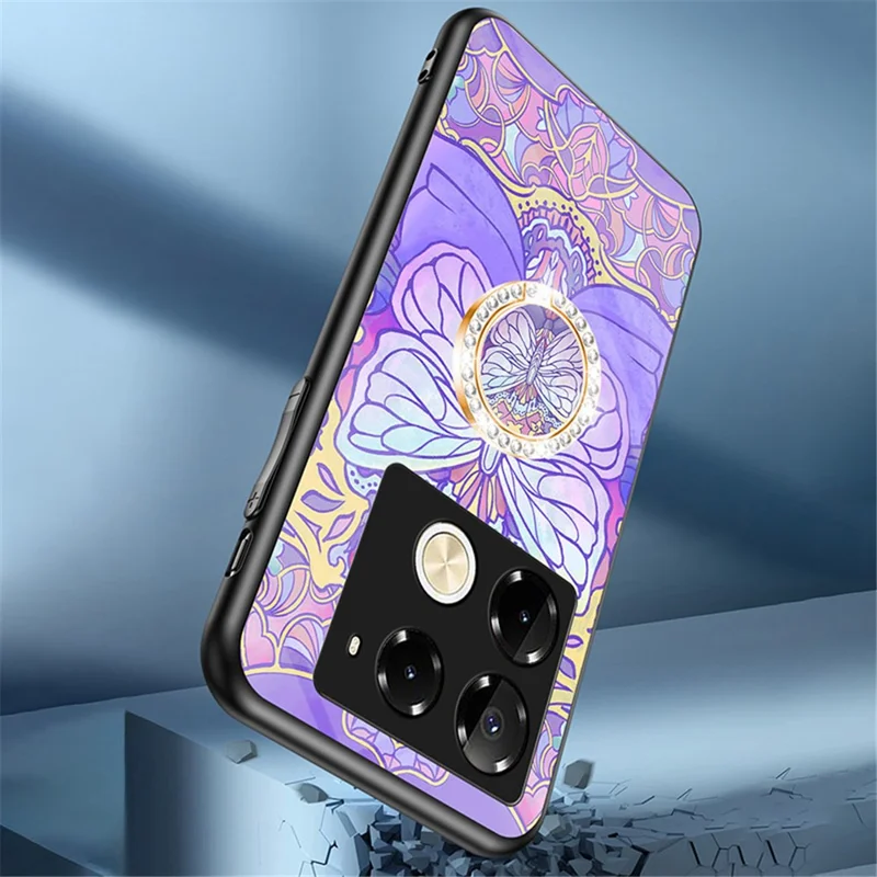 For Infinix Note 40 Pro 4G Phone Case TPU Frame Tempered Glass+PC Back Cover - Brilliant Butterfly