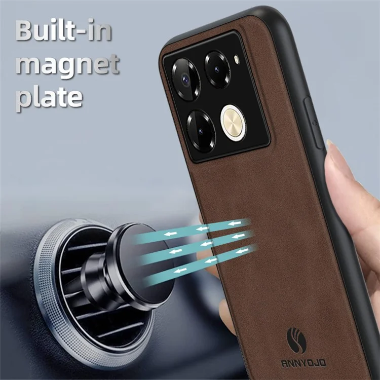 ANNYOJO For Infinix Note 40 Pro 4G Case Ultra Thin PU Leather Texture Phone Back Cover - Coffee