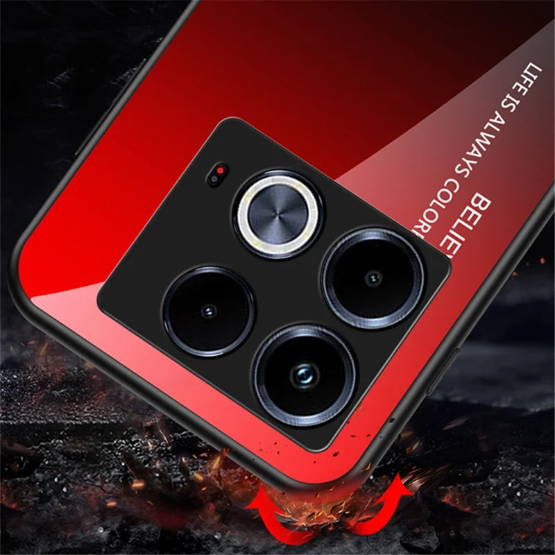 Pour Infinix Note 40 Coque en verre trempé PC + TPU Étui de protection pour téléphone - Dégradé rouge noir