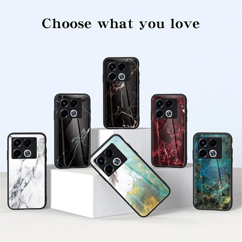 For Infinix Note 40 Tempered Glass Case Marble Pattern Protective Phone Cover - White Marble