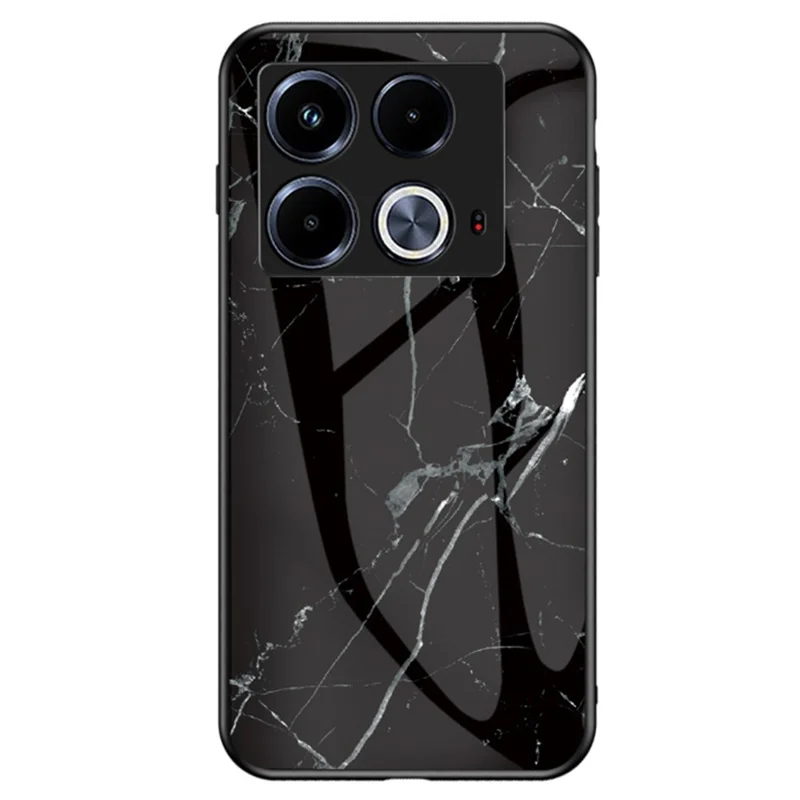 For Infinix Note 40 Tempered Glass Case Marble Pattern Protective Phone Cover - Black Marble
