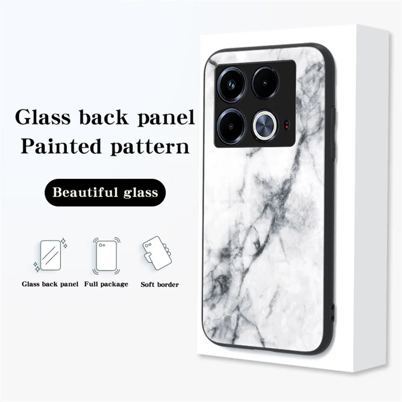 For Infinix Note 40 Tempered Glass Case Marble Pattern Protective Phone Cover - Black Marble