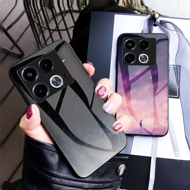 For Infinix Note 40 Case Tempered Glass+PC+TPU Starry Sky Pattern Phone Cover - Starry Crescent Moon