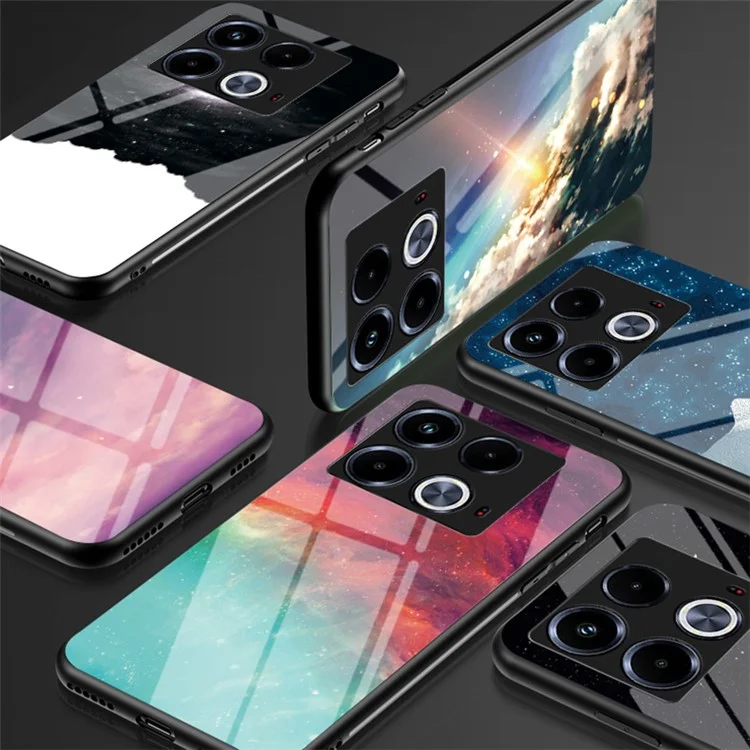 For Infinix Note 40 Case Tempered Glass+PC+TPU Starry Sky Pattern Phone Cover - Starry Crescent Moon