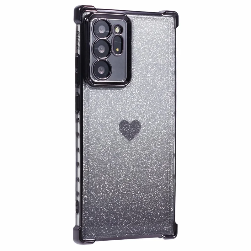 For Samsung Galaxy Note20 Ultra / Note20 Ultra 5G Case Heart Pattern Electroplating TPU Glitter Phone Cover -  Black