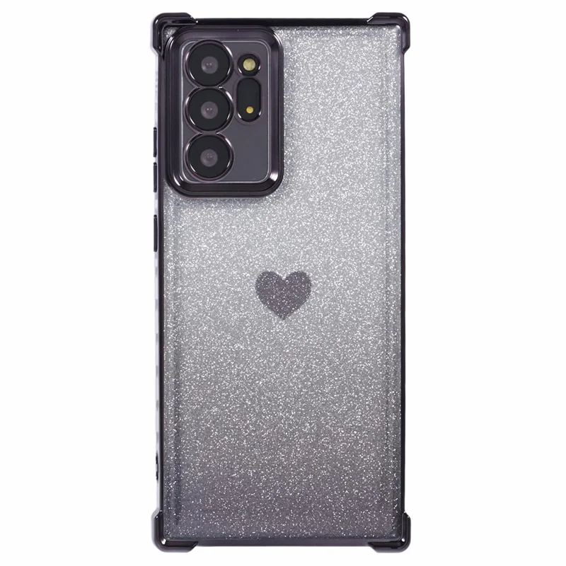 For Samsung Galaxy Note20 Ultra / Note20 Ultra 5G Case Heart Pattern Electroplating TPU Glitter Phone Cover -  Black