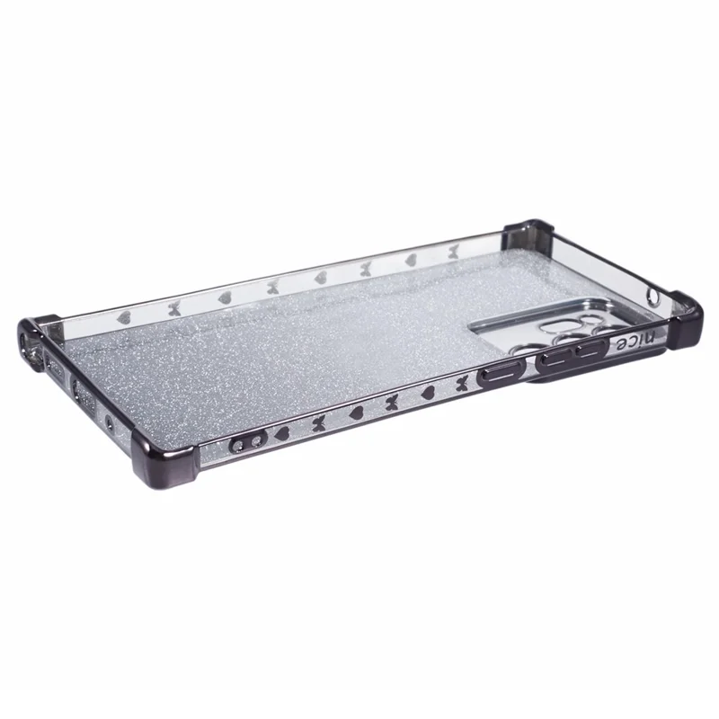 For Samsung Galaxy Note20 Ultra / Note20 Ultra 5G Case TPU Gradient Glitter Phone Cover Love Heart Frame - Black