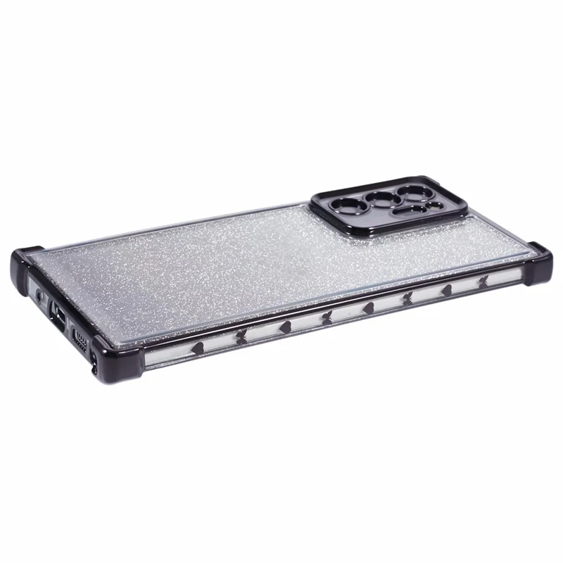 For Samsung Galaxy Note20 Ultra / Note20 Ultra 5G Case TPU Gradient Glitter Phone Cover Love Heart Frame - Black