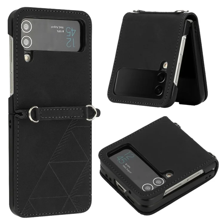 For Samsung Galaxy Z Flip4 5G Leather Case with Hand Strap Wallet Stand Phone Cover - Black