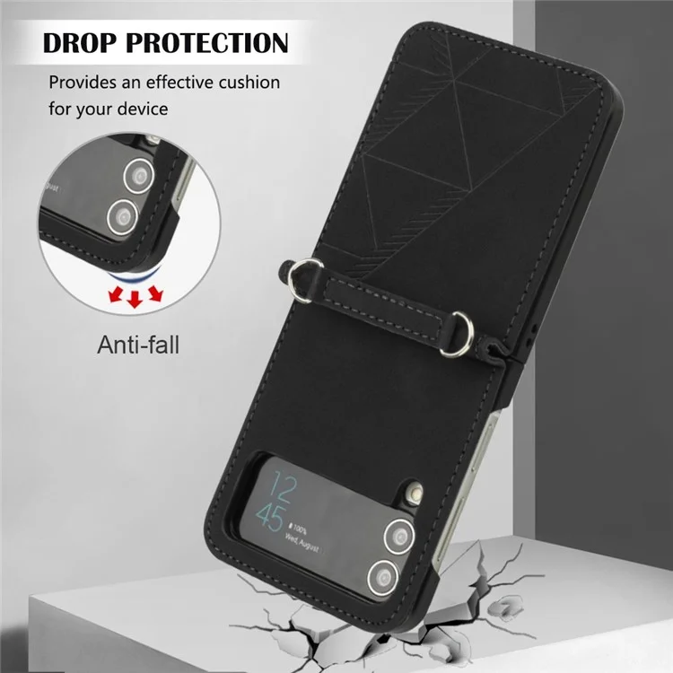 For Samsung Galaxy Z Flip4 5G Leather Case with Hand Strap Wallet Stand Phone Cover - Black