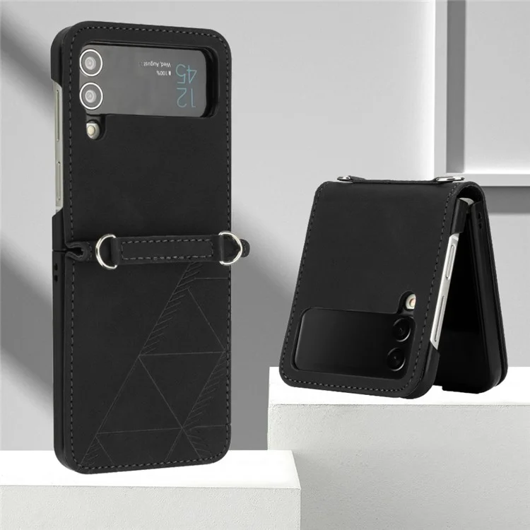 For Samsung Galaxy Z Flip4 5G Leather Case with Hand Strap Wallet Stand Phone Cover - Black