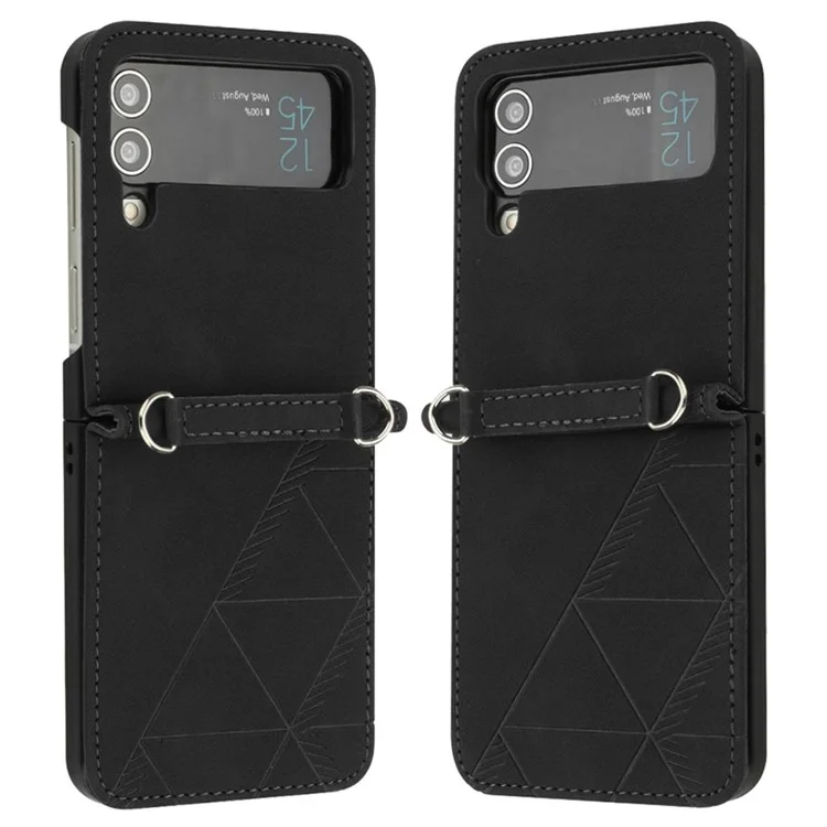 For Samsung Galaxy Z Flip4 5G Leather Case with Hand Strap Wallet Stand Phone Cover - Black