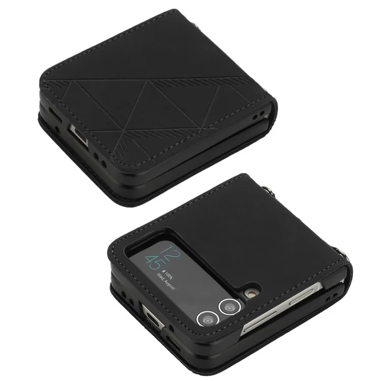 For Samsung Galaxy Z Flip4 5G Leather Case with Hand Strap Wallet Stand Phone Cover - Black