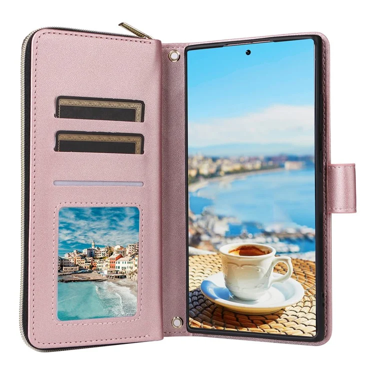 Pour Samsung Galaxy S22 Ultra 5G Case Rhombus Grid Leather Phone Cover avec Zipper Pocket - Rose Gold