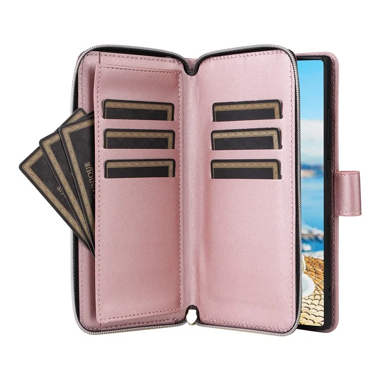 Pour Samsung Galaxy S22 Ultra 5G Case Rhombus Grid Leather Phone Cover avec Zipper Pocket - Rose Gold