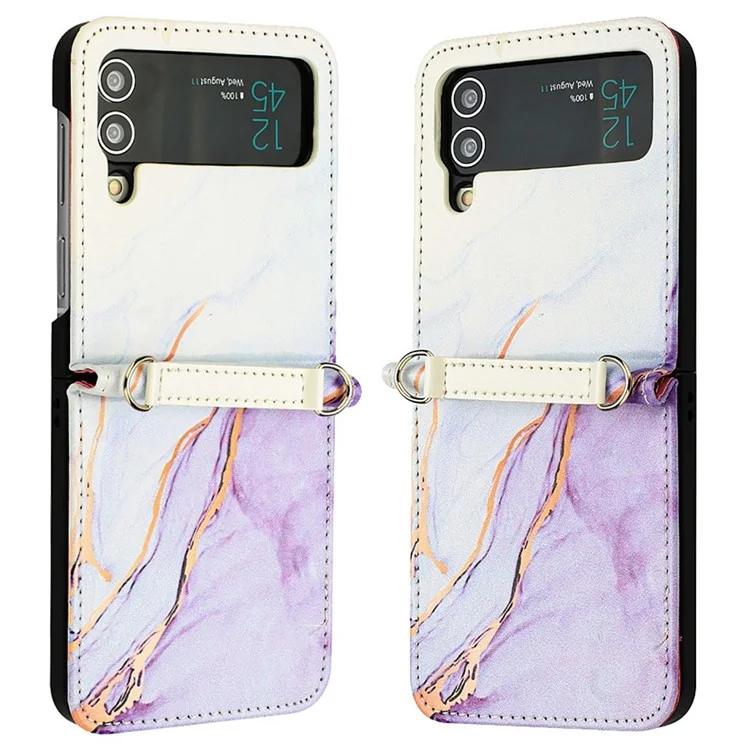 Muster-Druck-Leder-Serie-5 Handy-Case für Samsung Galaxy Z Flip4 5G Anti-Drop-Marmormuster PU-Leder + PC Handy-Hülle - Weiß / Lila LS006