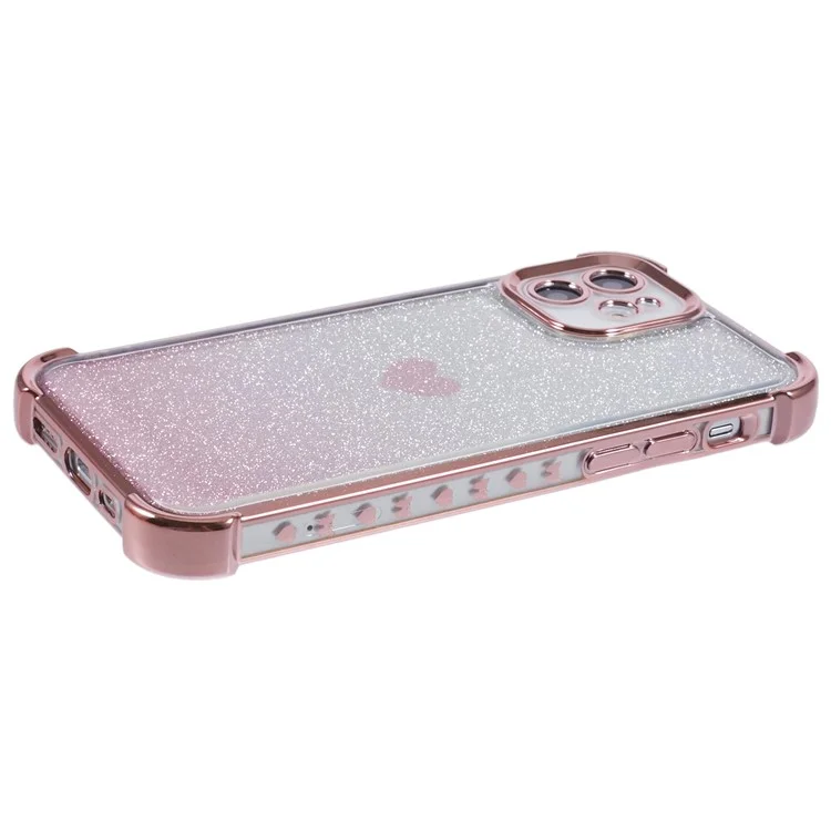 For iPhone 12 Case Heart Pattern TPU Glitter Phone Cover Four Corners Air Cushion - Pink
