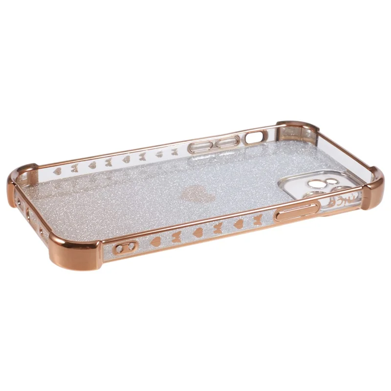 Coque pour iPhone 12 à motif cœur TPU Glitter Housse de téléphone Quatre coins coussin d'air - Or