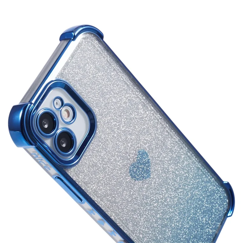 For iPhone 12 Case Heart Pattern TPU Glitter Phone Cover Four Corners Air Cushion - Blue