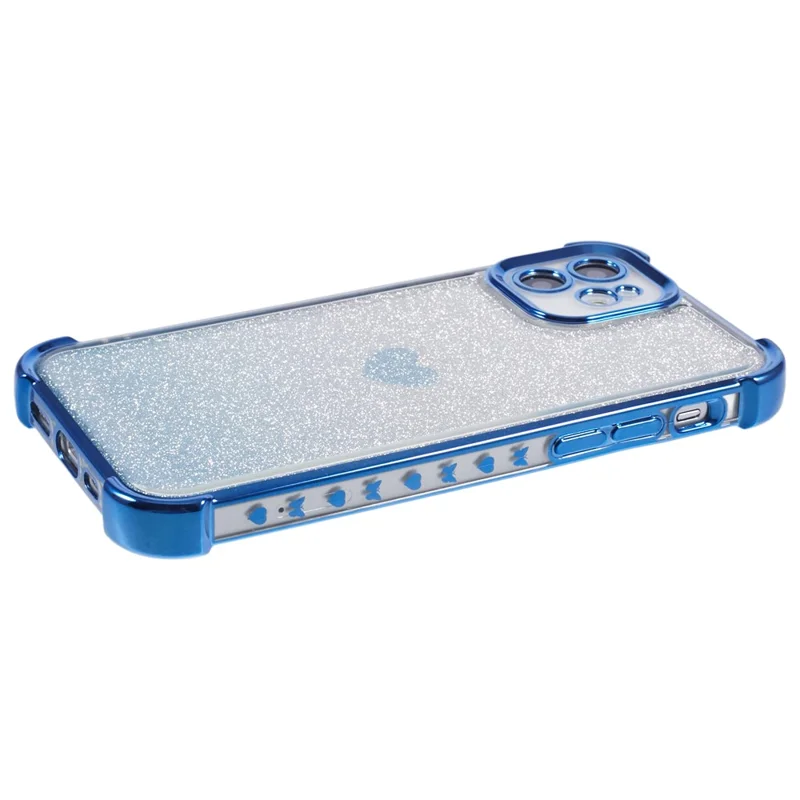 For iPhone 12 Case Heart Pattern TPU Glitter Phone Cover Four Corners Air Cushion - Blue