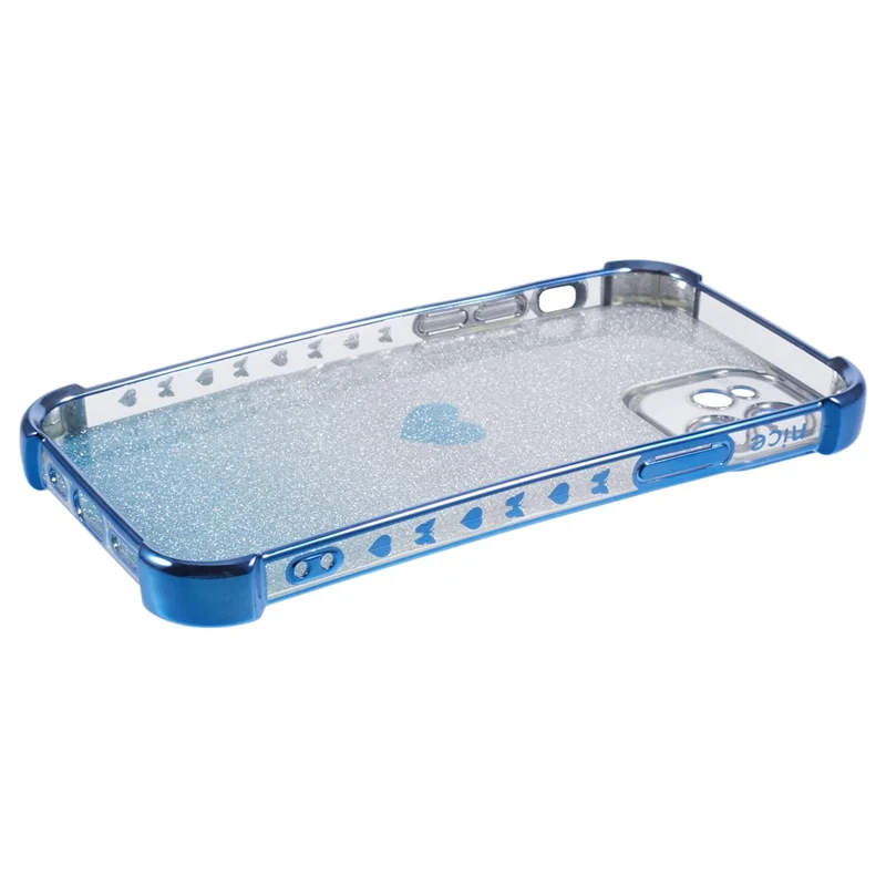 For iPhone 12 Case Heart Pattern TPU Glitter Phone Cover Four Corners Air Cushion - Blue