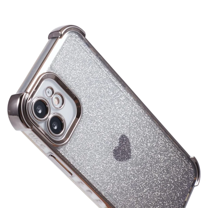 For iPhone 12 Case Heart Pattern TPU Glitter Phone Cover Four Corners Air Cushion - Grey
